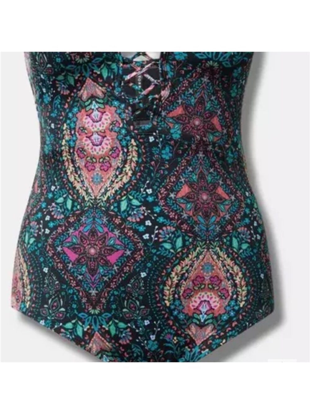 Torrid Wireless Plunge One-Piece Swimsuit plus Size 1x NWT Black & multicolored - Picture 2 of 11